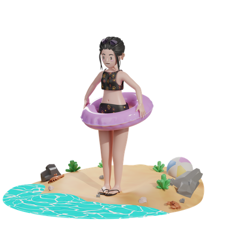 Frau mit schwebendem Ballon  3D Illustration