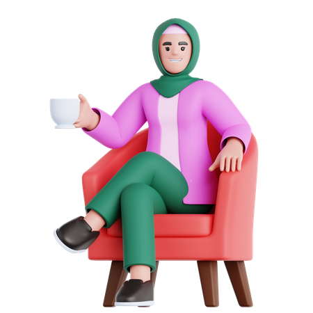 Frau mit Tasse Getränk sitzt auf dem Sofa  3D Icon