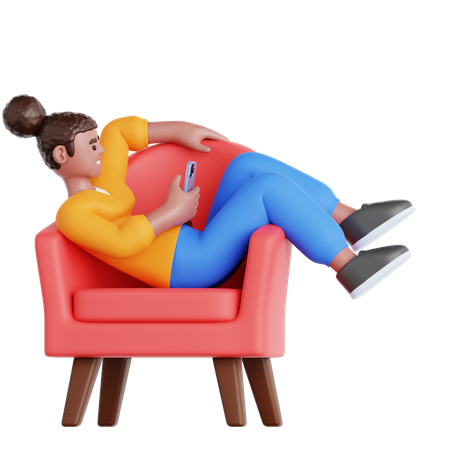 Frau mit Telefon auf der Couch liegend  3D Illustration