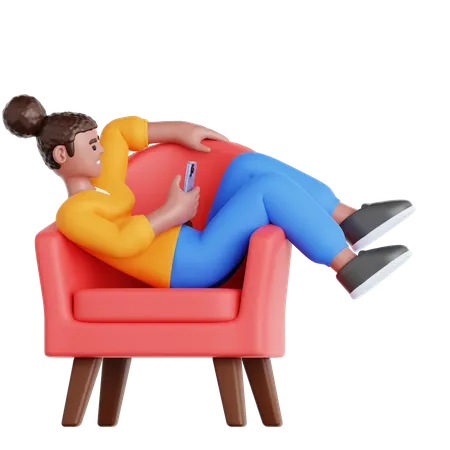 Frau mit Telefon auf der Couch liegend  3D Illustration