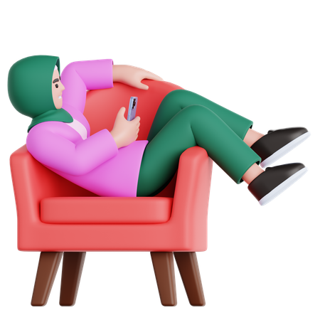 Frau mit Telefon auf der Couch liegend  3D Illustration