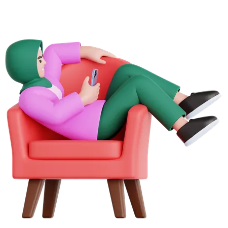 Frau mit Telefon auf der Couch liegend  3D Illustration