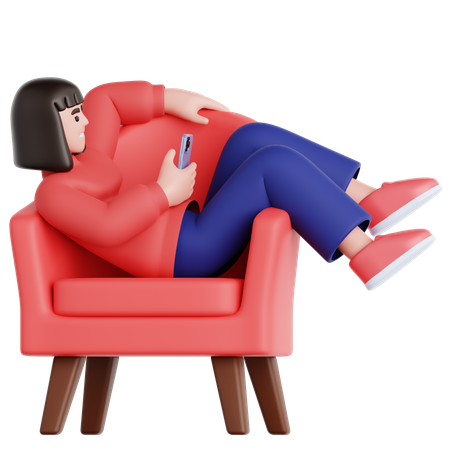 Frau mit Telefon auf der Couch liegend  3D Illustration