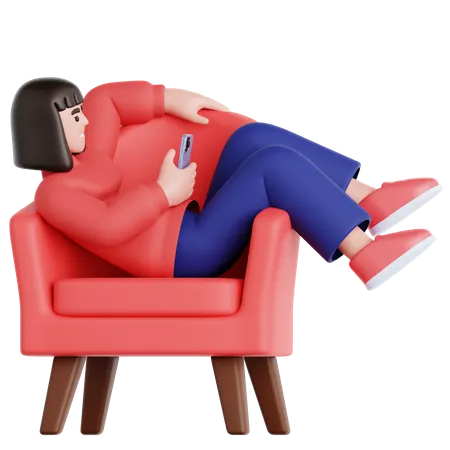 Frau mit Telefon auf der Couch liegend  3D Illustration