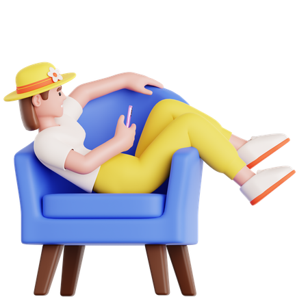 Frau mit Telefon auf der Couch liegend  3D Illustration