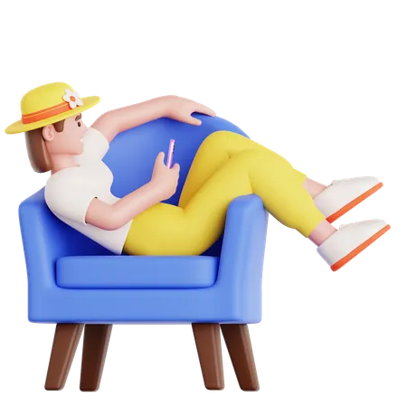 Frau mit Telefon auf der Couch liegend  3D Illustration