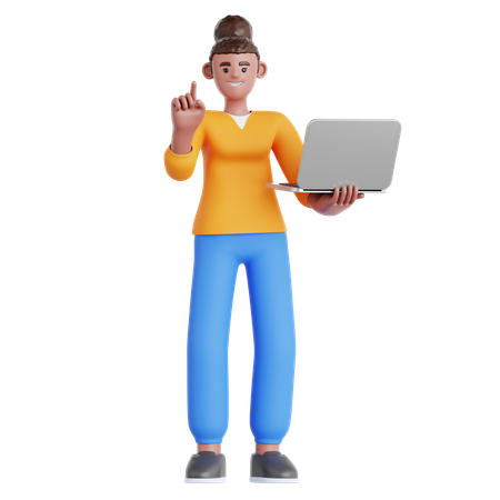 Frau, Präsentation, Mit, Laptop  3D Illustration