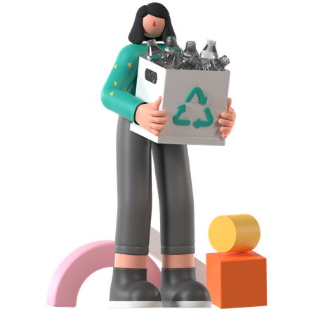 Frau recycelt Plastikflaschen  3D Illustration