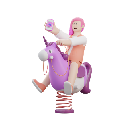 Frau reitet auf einem Einhorn  3D Illustration