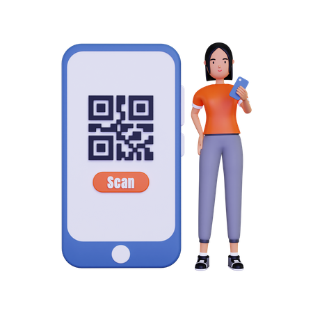 Frau scannt QR-Code für Zahlungen  3D Illustration