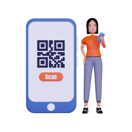 Frau scannt QR-Code für Zahlungen  3D Illustration