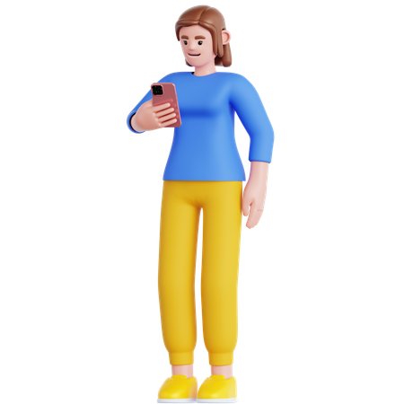 Frau schaut auf ihr Telefon  3D Illustration