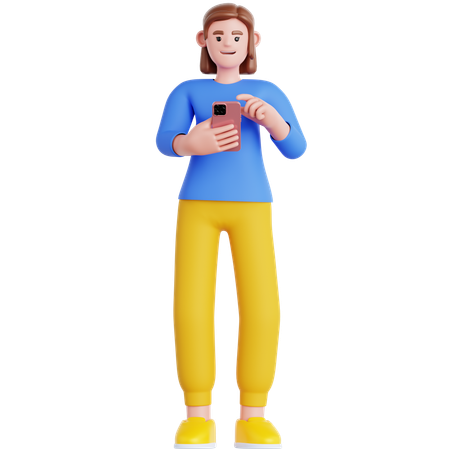 Frau schaut auf sein Telefon  3D Illustration