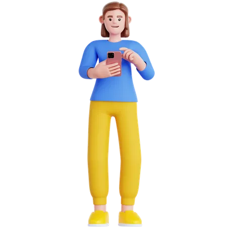 Frau schaut auf sein Telefon  3D Illustration