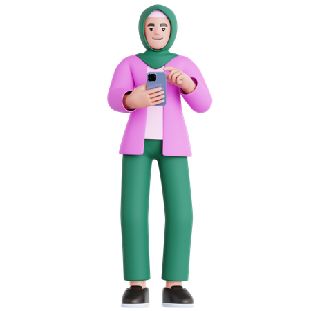 Frau schaut auf sein Telefon  3D Illustration