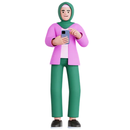 Frau schaut auf sein Telefon  3D Illustration