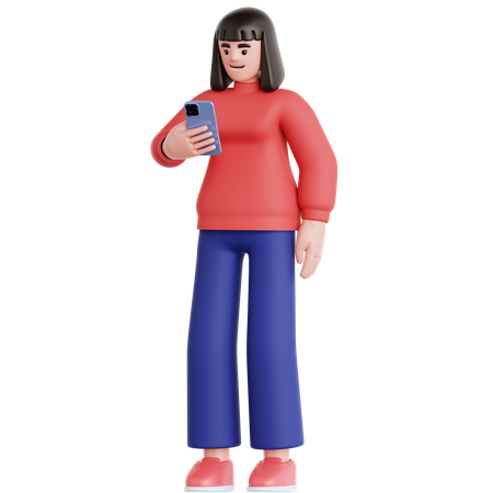 Frau schaut auf ihr Telefon  3D Illustration