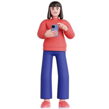 Frau schaut auf sein Telefon  3D Illustration