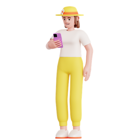 Frau schaut auf sein Telefon  3D Illustration