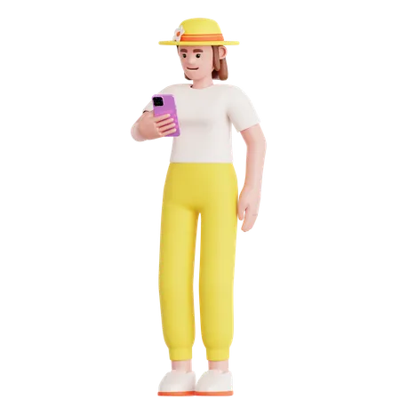 Frau schaut auf sein Telefon  3D Illustration