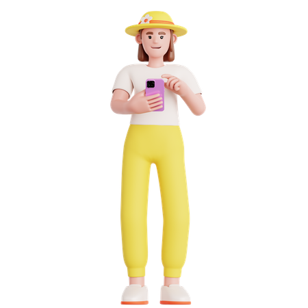 Frau schaut auf ihr Telefon  3D Illustration