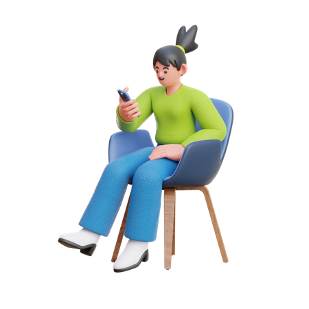 Frau Blick auf Smartphone sitzend auf Stuhl  3D Illustration