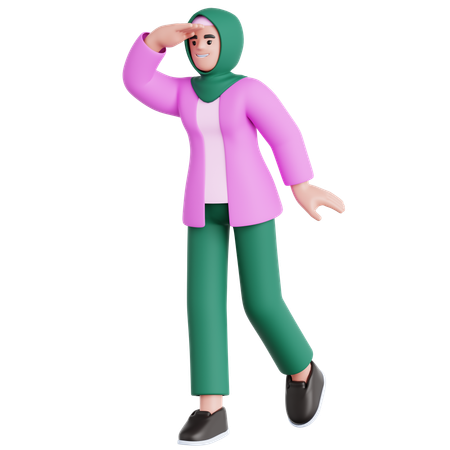 Frau schaut in die Ferne  3D Illustration