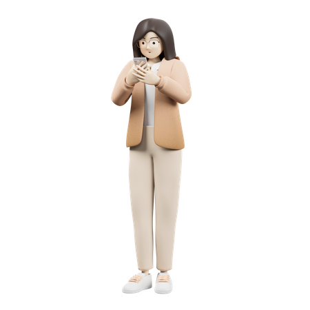 Frau beobachtet Telefon  3D Illustration