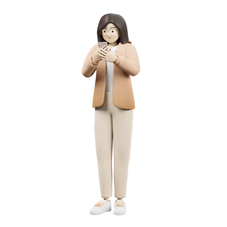 Frau beobachtet Telefon  3D Illustration