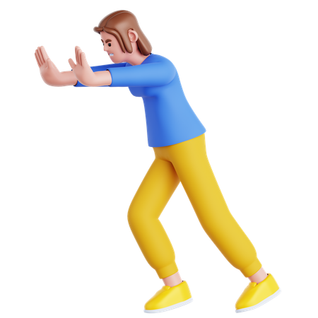 Frau, Schieben, Wand, Geste  3D Illustration