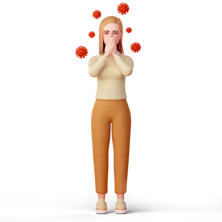 Frau schützt Mund und Nase mit beiden Händen vor Viren  3D Illustration