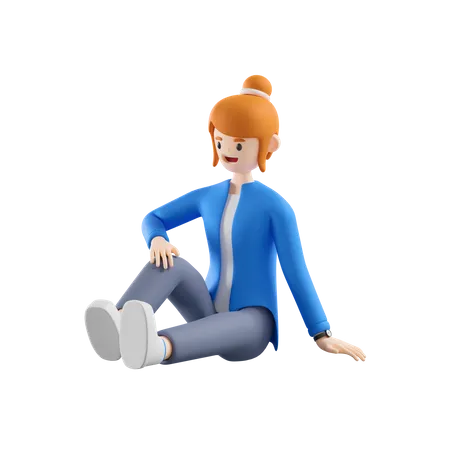 Frau sitzt auf dem Boden  3D Illustration