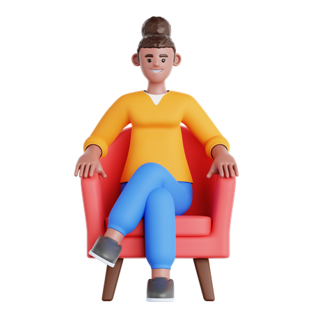 Frau sitzt auf der Couch  3D Illustration