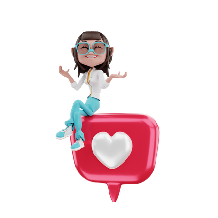 Frau sitzt auf Liebe  3D Illustration