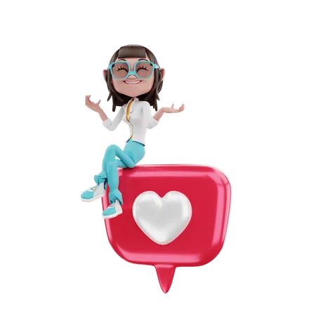 Frau sitzt auf Liebe  3D Illustration