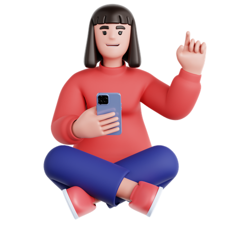 Frau sitzt und benutzt Telefon  3D Illustration