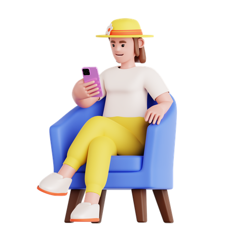 Frau sitzt und benutzt Telefon  3D Illustration