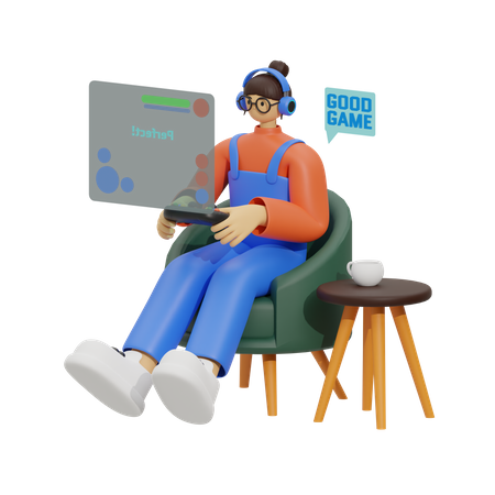 Frau spielt Gaming  3D Illustration