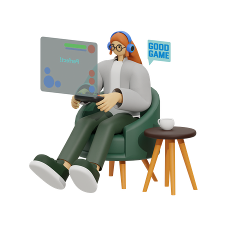 Frau spielt Gaming  3D Illustration