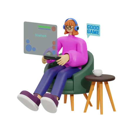 Frau spielt Gaming  3D Illustration