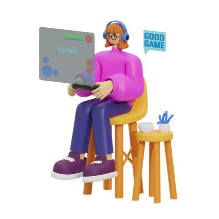 Frau spielt Gaming  3D Illustration