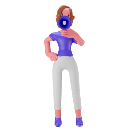 Frau spricht in Megafon  3D Illustration