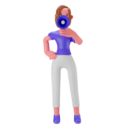 Frau spricht in Megafon  3D Illustration