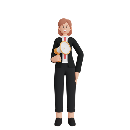 Frau spricht in Megafon  3D Illustration