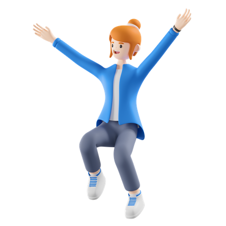Frau springt vor Glück  3D Illustration