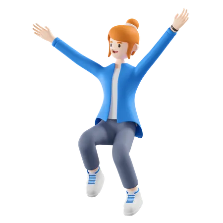 Frau springt vor Glück  3D Illustration