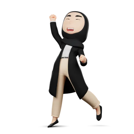 Frau springt wegen des Eid-Festes  3D Illustration