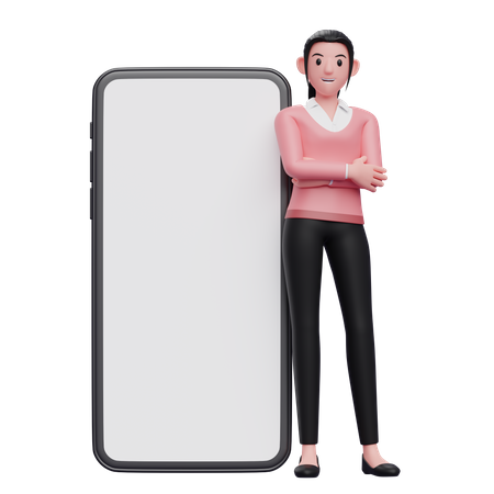 Frau stützte sich auf Telefon  3D Illustration