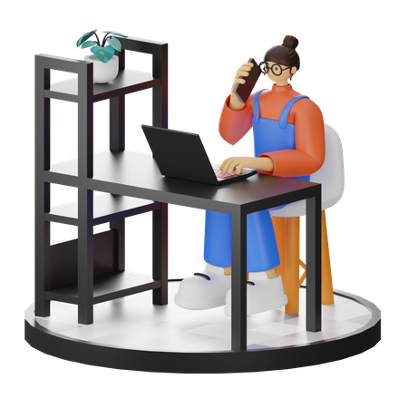 Frau spricht am Telefon  3D Illustration