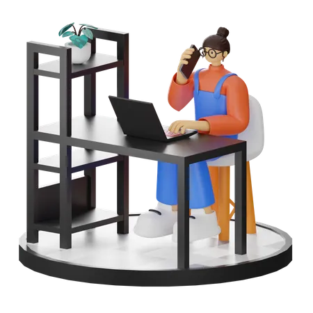 Frau spricht am Telefon  3D Illustration